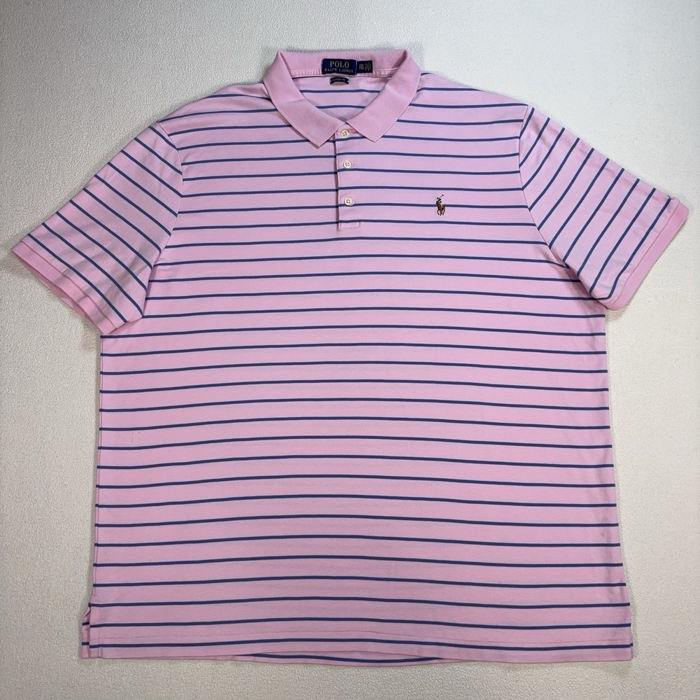 Polo Ralph Lauren Classic Fit Polo Men's 2XL Pink Stripe Flesh‎ Pony Soft Cotton